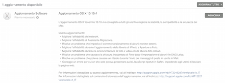 Apple rilascia OS X 10.10.4
