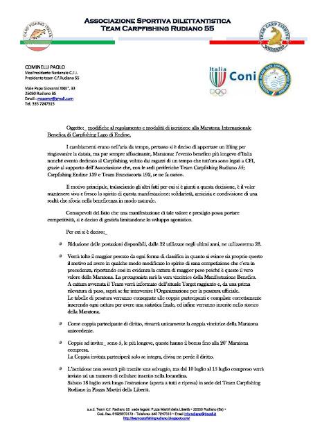 ISCRIZIONI 19a MARATONA INTERNAZIONALE BENEFICA di carpfishing LAGO DI ENDINE