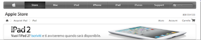 Sul'Apple Store Online si può iscriversi per essere avvisati appena sarà disponibile l'iPad 2
