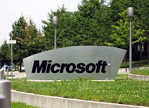 The Microsoft sign at the entrance of the Germ...
