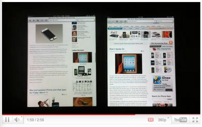 Video che mette a confronto l'iPad 1° generazione con l'iPad 2° generazione prestazione Browser Safari