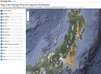 Mappa interattiva dei danni causati dal terremoto giapponese