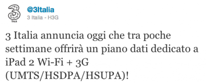 La 3Italia tramite twitter annuncia piani dati esclusivi per iPad 2!!