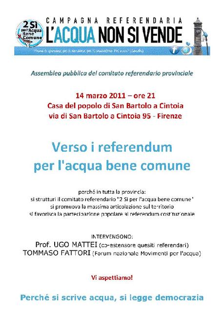 2+1 SI’ – Per ACQUA  e NUCLEARE non deleghiamo più ! A Firenze ore 21, è tempo di agire !