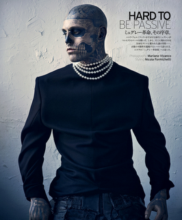 Rick Genest per Mugler su Gq, Vogue Hommes Japan