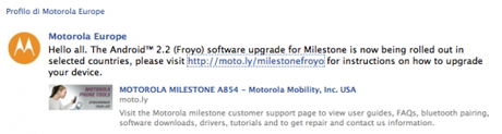 Milestone FroYo Android Froyo 2.2 disponibile per Motorola Milestone