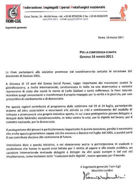 Rassegna stampa per Genova 2011 - Conferenza stampa - l'adesione della Fiom
