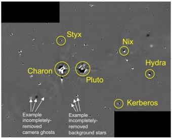 Immagine ottenuta dalla combinazione di diverse esposizioni della camera LORRI effettuate il 26 giugno 2014. Nessuna luna sconosciuta vi compare. Crediti: NASA/JHU-APL/SwRI