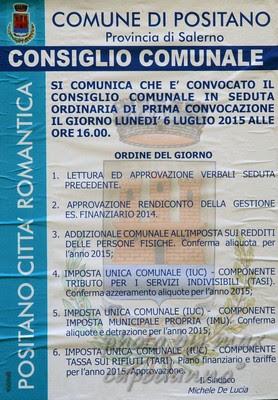 3° CONSIGLIO COMUNALE --POSITANO VI -VII 2015