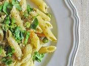 Pasta piselli, rucola pesto with sauce, rocket peas