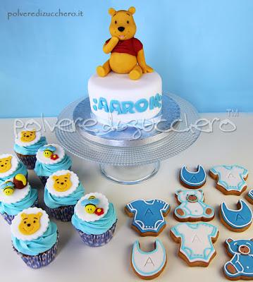 baby shower torta cake biscotti cookies cupcakes winnie the pooh maschio boy