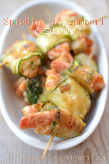 Spiedini di gamberi e zucchine