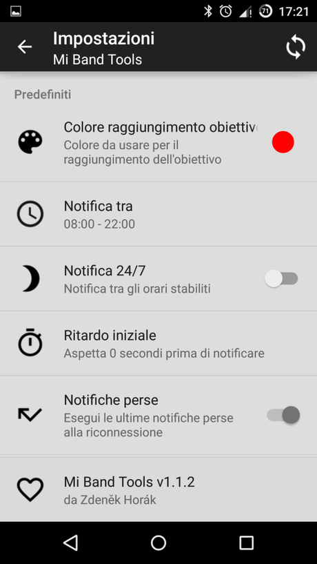 Mi Band Tools impostazioni