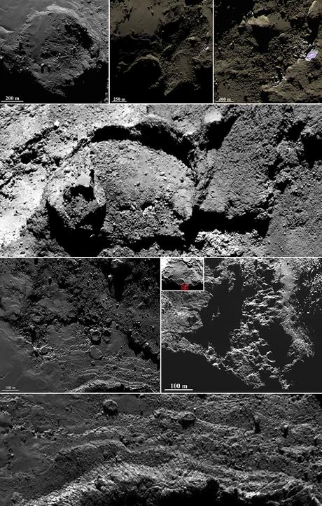 Un collage delle immagini raccolte da Rosetta nel sorvolo della pianura di Imhotep. Crediti: ESA / Rosetta / MPS per il team di OSIRIS / UPD / LAM / IAA / SSO / INTA / UPM / DASP / IDA.