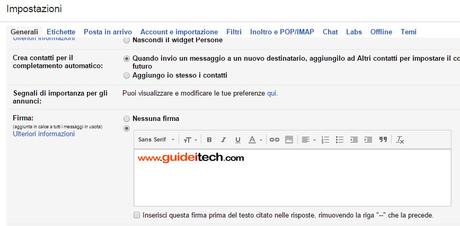 Come impostare stile di testo predefinito Gmail