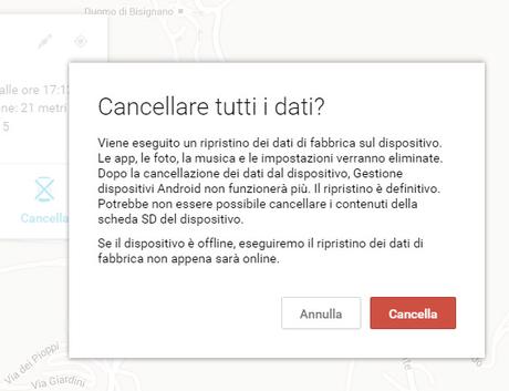 Come cancellare da remoto dati telefono Android