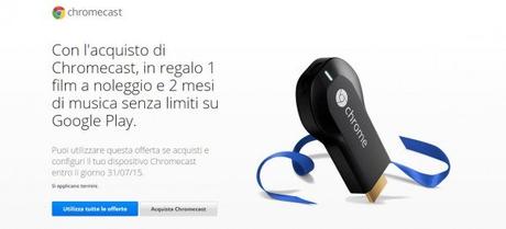 Chromecast regala il noleggio di un film e 2 mesi di Play Music