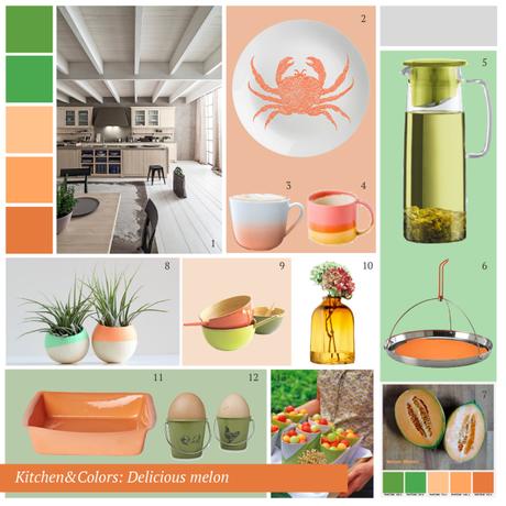 lacaccavella, kitchencolors, blu, blue, palette, colors, inspiration, cucina, kitchen, melon, orange, green, verde, melonpalette