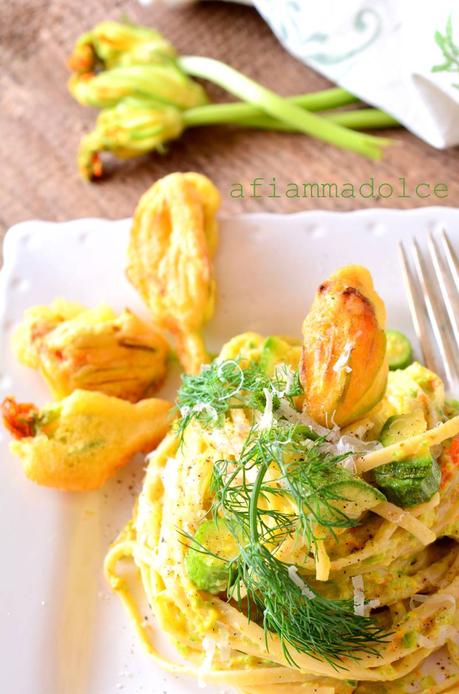 fettuccine alla crema di fiori di zucca