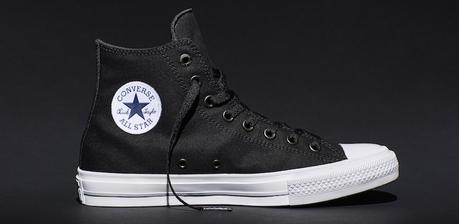 This photo provided by Converse shows the new Fall 2015 Chuck Taylor All Star II black high top sneaker, a modern adaptation of the original Chuck Taylor All Star. The new shoe goes on sale July 28, 2015, in black, white, red and blue. (Converse via AP)