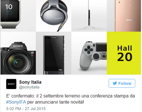 Sony in programma per il 2 settembre il keynote dell’IFA