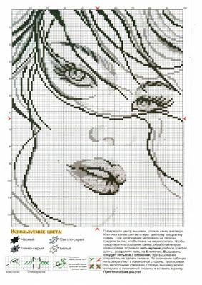 Tre ritratti ricamati a punto croce in  bianco e nero.