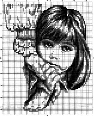 Tre ritratti ricamati a punto croce in  bianco e nero.