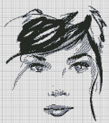 Tre ritratti ricamati a punto croce in  bianco e nero.