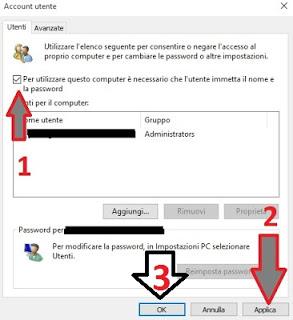 Rimuovere la password di avvio da windows 10