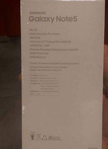 Samsung Galaxy Note 5: specifiche confermate dalla confezione di vendita