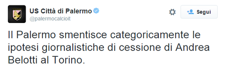 Il Palermo smentisce l'accordo tra Palermo e il Torino per Belotti