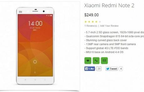 Xiaomi Redmi Note 2: trapelate la specifiche su uno store online