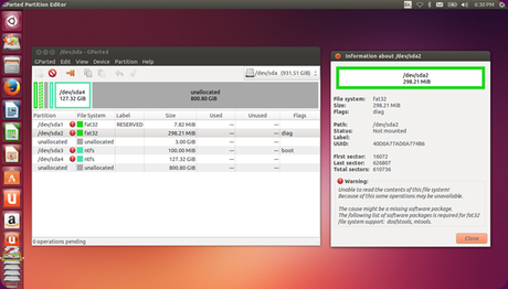 Guida per l’utilizzo di GParted: Come visualizzare il supporto dei file system.