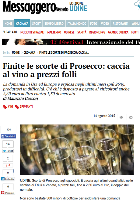 Prosecco: scorte finite. E i prezzi volano