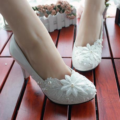 Dresswe.com SUPPLIES Polished White Lace Flower 8.5 cm Wedding Bride Shoes Wedding Shoes