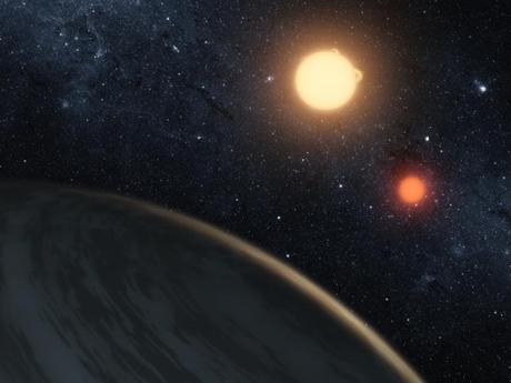 Rappresentazione artistica di un pianeta extrasolare circumbinario simile a Kepler-453b. Crediti: NASA/JPL-Caltech/T Pyle