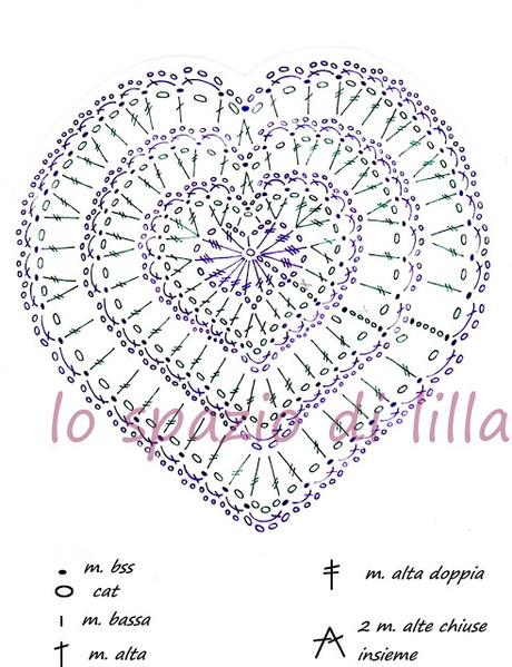 Cuore crochet con schema / Crochet heart with diagram