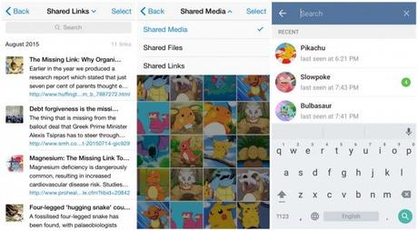 Telegram si aggiorna ed introduce i link condivisi e le ricerche recenti