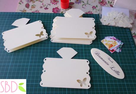 Creazioni Luglio 2015 - Segnaposto diamanti, scatola scarpine, bomboniera laurea