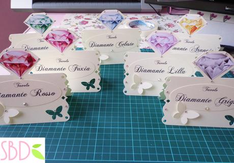 Creazioni Luglio 2015 - Segnaposto diamanti, scatola scarpine, bomboniera laurea