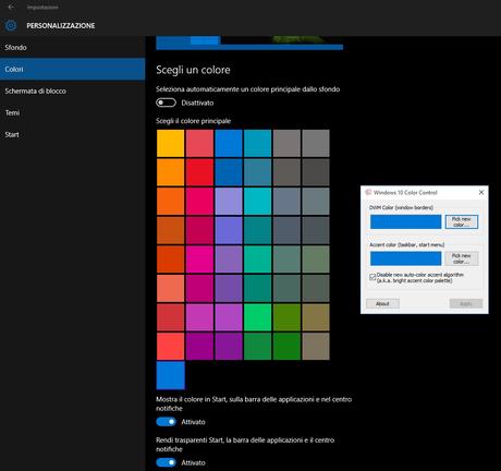 [Guida] Come impostare colori personalizzati per: Barra delle applicazioni, finestre e bordi in [Windows 10] con [Windows 10 Color Control]