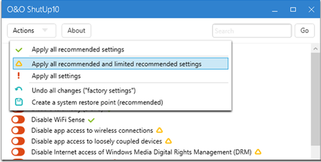 Tool per configurare le impostazioni di sicurezza & privacy in [Windows 10] [O&O ShutUp10]