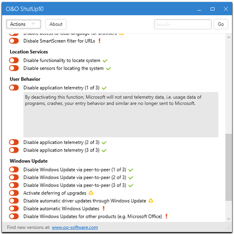 Tool per configurare le impostazioni di sicurezza & privacy in [Windows 10] [O&O ShutUp10]