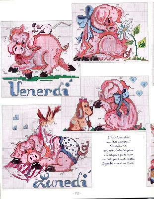 Bavaglini con porcellini da ricamare a puntoincroce