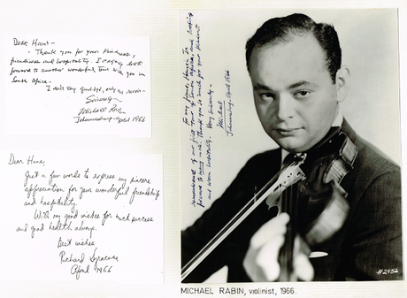 Il programma di un concerto in Sudafrica del 1966, autugrafato da Rabin e dal pianista Richard Syracuse