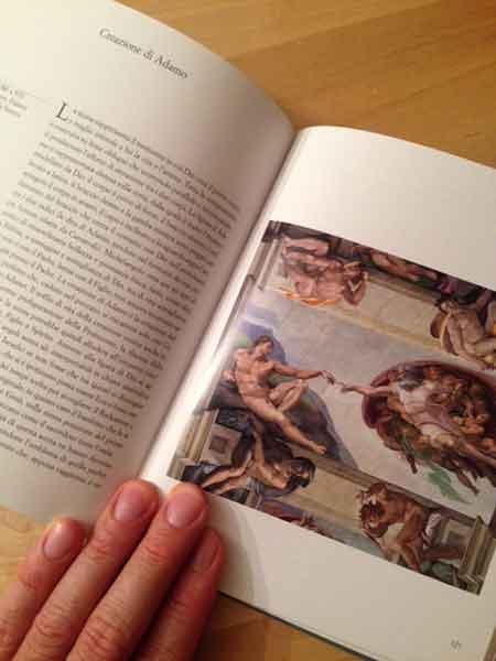 Immagine della Creazione di Adamo della Cappella Sistina in un libro