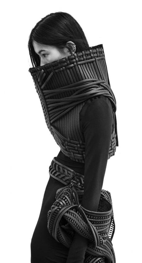 Fashion as Art - experimental fashion design with woven leather; sculptural fashion armour // Sarah Ryan - found on Pinterest