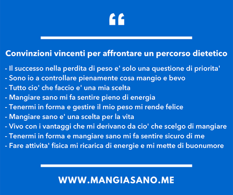 CONVINZIONI VINCENTI PER AFFRONTARE UN PERCORSO DIETETICO