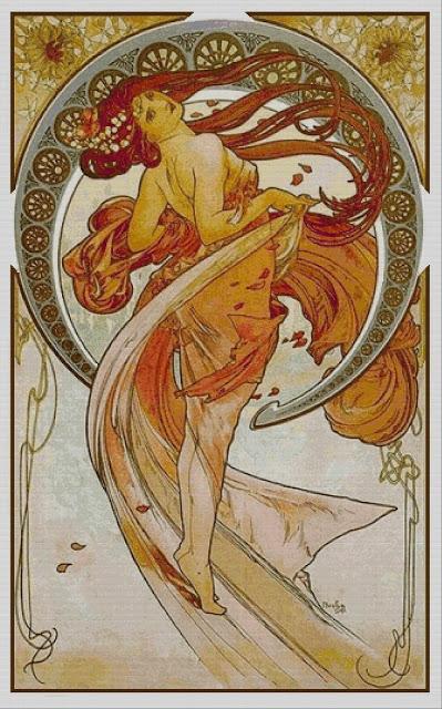 Schema per il punto croce: La Danza di Alphonse Mucha