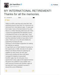 Test Match: Jim Hamilton annuncia l’addio alla Nazionale scozzese